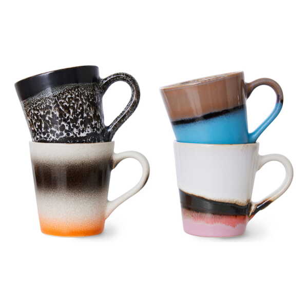 HKliving - 70's Espresso Tassen mit Henkel, 80 ml, funky (4er-Set)
