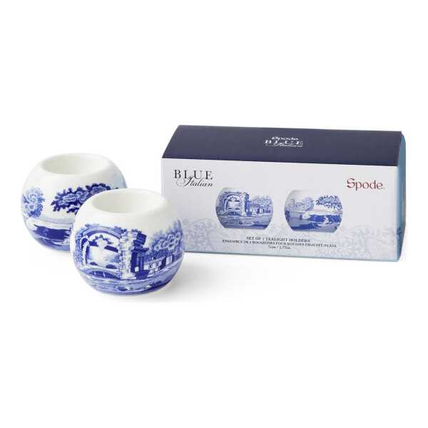 Spode Blue Italian Teelichthalter 2er-Pack Blau-Weiß