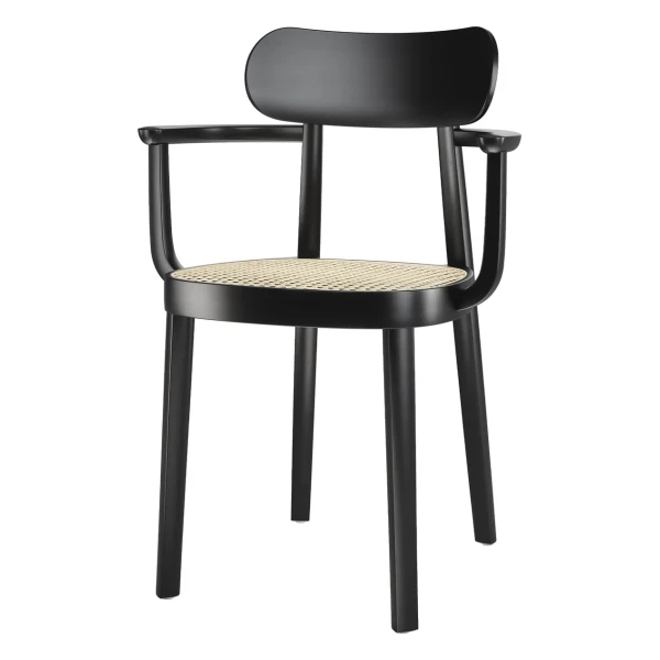 Thonet - 118 F Armlehnstuhl Rohrgeflecht, Buche schwarz gebeizt