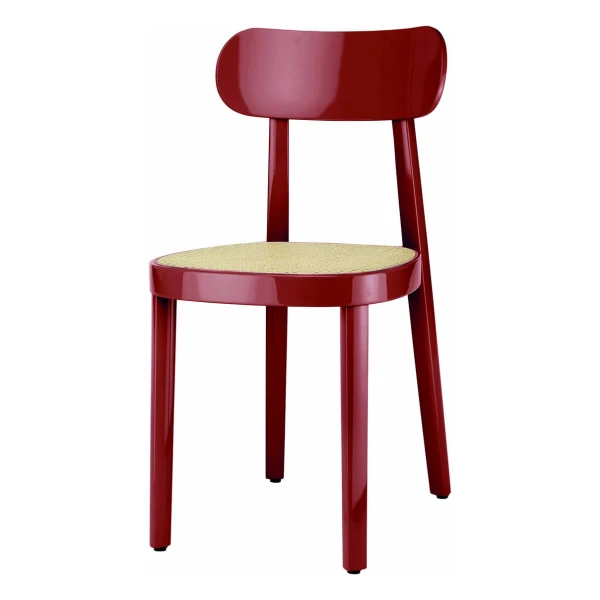 Thonet - 118 Stuhl, Rohrgeflecht mit Kunststoffstützgewebe / Buche dunkelrot hochglanz lackiert