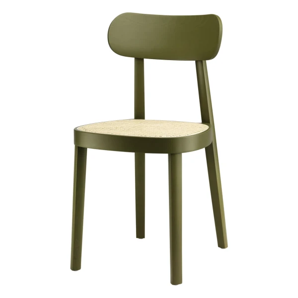 Thonet - 118 Stuhl, Rohrgeflecht mit Kunststoffstützgewebe / Buche olivgrün gebeizt (RAL 6003)