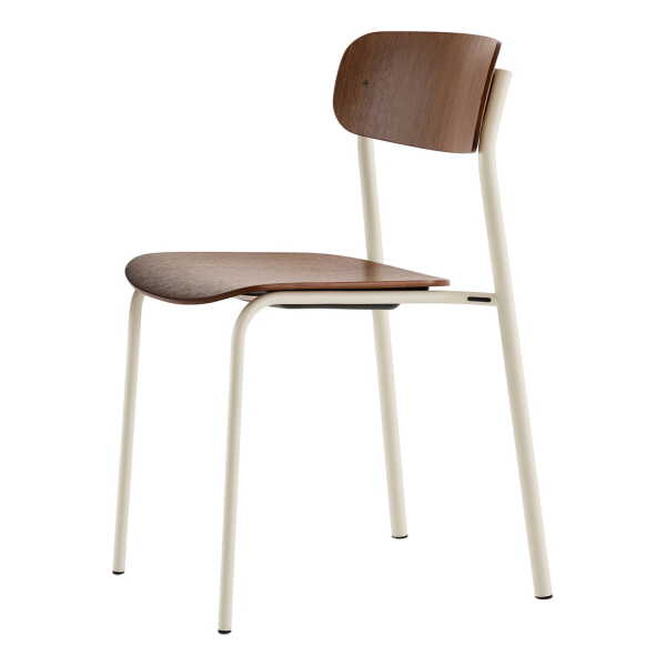 Thonet - S 243 Stuhl, perlweiß RAL 1013 / Nussbaum klar lackiert