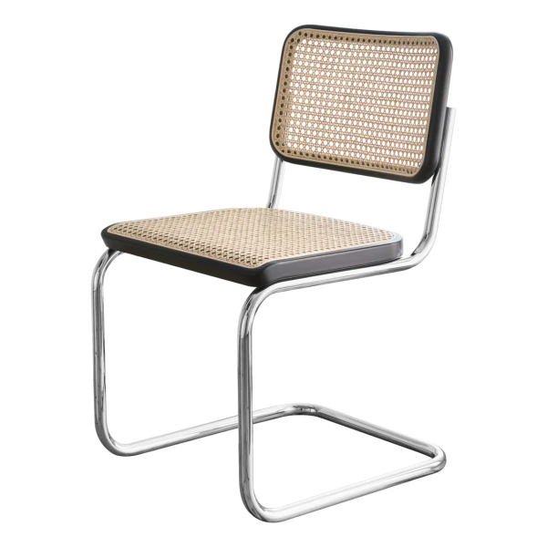 Thonet - S 32 V Stuhl, Chrom / Buche schwarz gebeizt (TP 29) / Rohrgeflecht mit Stützgewebe