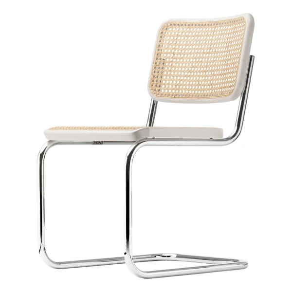 Thonet - S 32 V Stuhl, Chrom / Buche weiß lasiert (TP 200) / Rohrgeflecht mit Stützgewebe