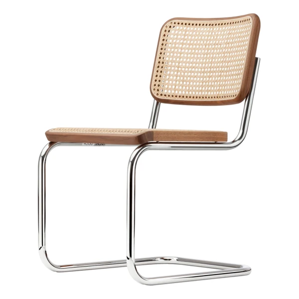 Thonet - S 32 V Stuhl, Chrom / nussbaumfarben (TP 24) / Rohrgeflecht mit Stützgewebe