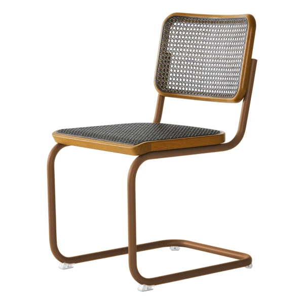 Thonet - S 32 V Stuhl, bernstein / Eiche gebeizt / Rohrgeflecht mit Stützgewebe dark melange