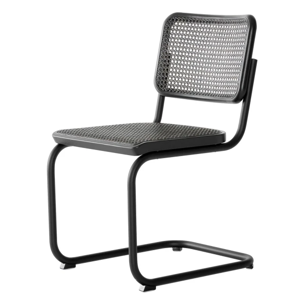 Thonet - S 32 V Stuhl, schwarz RAL 9005 / Eiche gebeizt / Rohrgeflecht mit Stützgewebe dark melange