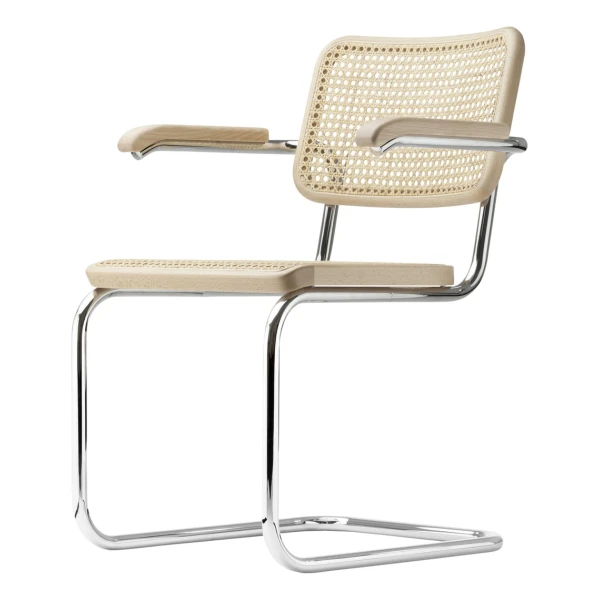 Thonet - S 64 V Armlehnstuhl, Chrom / Buche natur (TP 17) / Rohrgeflecht mit Kunststoffstützgewebe