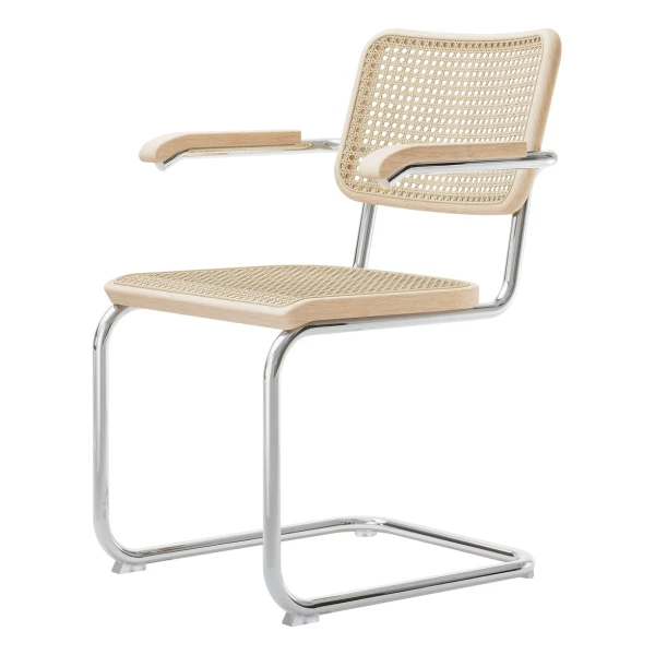 Thonet - S 64 V Armlehnstuhl, Chrom / Esche natur lackiert / Rohrgeflecht mit Kunststoffstützgewebe