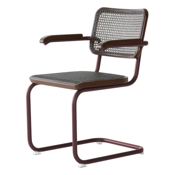 Thonet - S 64 V Armlehnstuhl, kastanie / Eiche gebeizt / Rohrgeflecht mit Stützgewebe dark melange