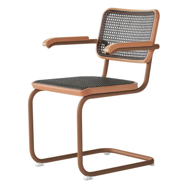 Thonet - S 64 V Armlehnstuhl, rosenholz / Eiche gebeizt / Rohrgeflecht mit Stützgewebe dark melange