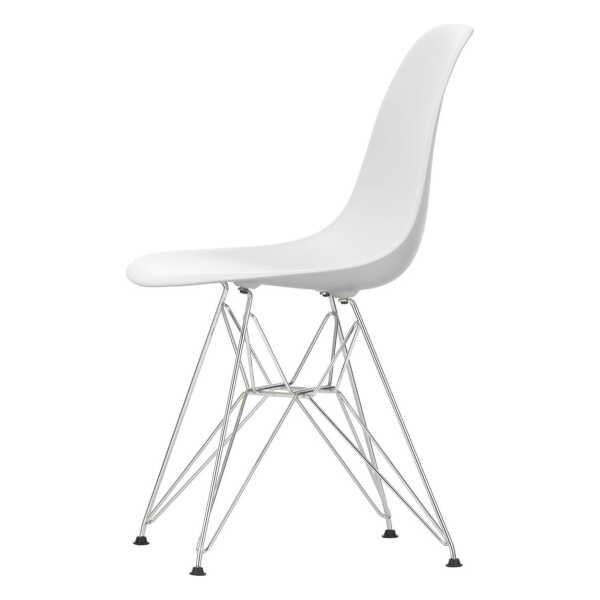 Vitra - Eames Plastic Side Chair DSR RE, verchromt / baumwollweiß (Filzgleiter basic dark)
