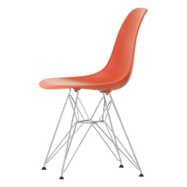 Vitra - Eames Plastic Side Chair DSR RE, verchromt / poppy red (Filzgleiter basic dark)