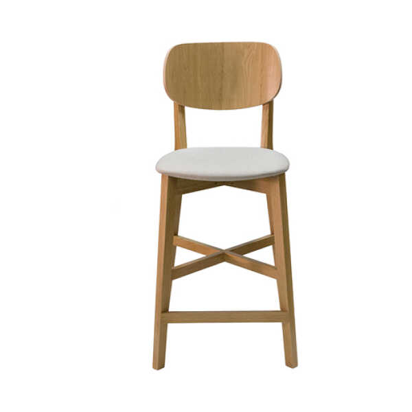 Barhocker helles Holz und beiger Stoff H65 cm (2er-Set) LUCIA