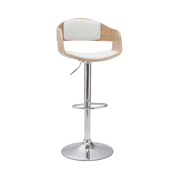 Design-Barhocker EUSTACHE höhenverstellbar weiß und helles Holz