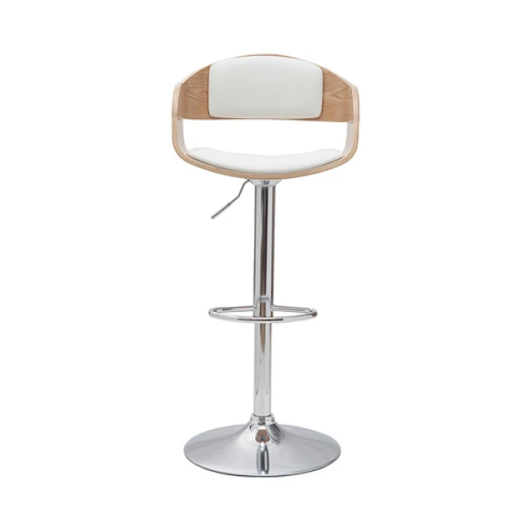Design-Barhocker höhenverstellbar aus weißem Polyurethan und hellem Holz (2er-Set) EUSTACHE