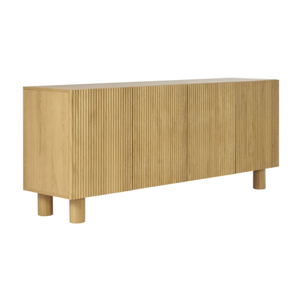 Design-Sideboard aus hellem, massiver Eiche mit Gravur 4-türig B180 cm GOSHI