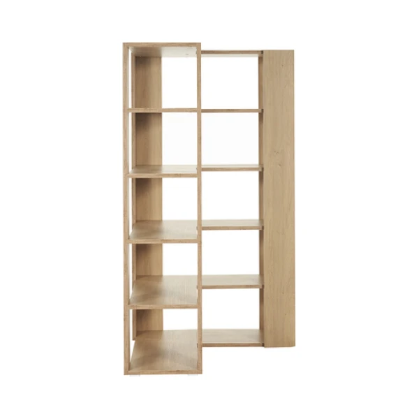 Eck-Bücherregal in hellem Eichenholz und schwarzem Metall B95 cm MUSSO