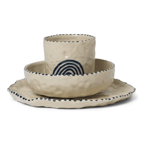 ferm LIVING Naive Kindergeschirr-Set 3-teilig Deep blue