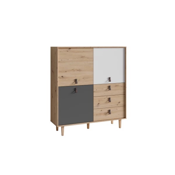 Highboard mit 3 Tür und 3 Schubkästen, B 120, H 135 cm, hellbraun