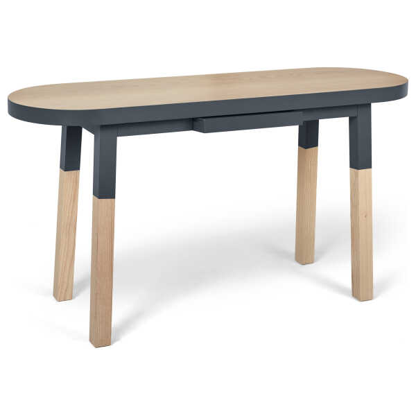 Ovaler Konsolentisch 140 cm aus massivem Eschenholz, blau
