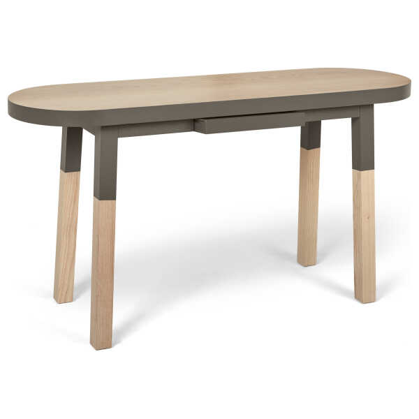 Ovaler Konsolentisch 140 cm aus massivem Eschenholz, grau