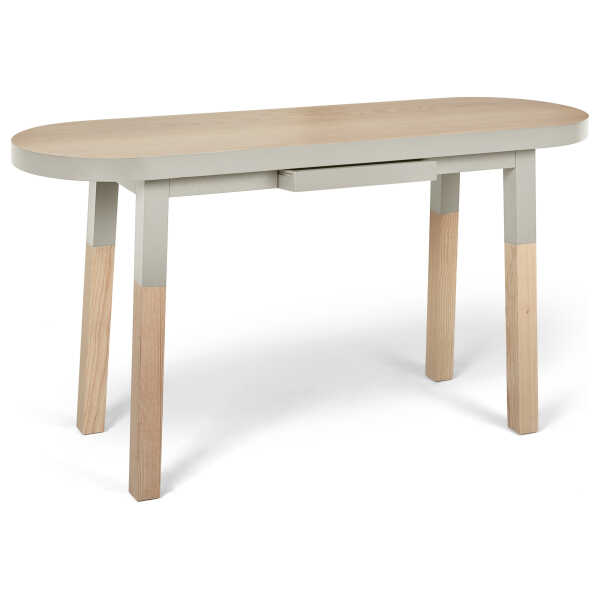 Ovaler Konsolentisch 140 cm aus massivem Eschenholz, grau