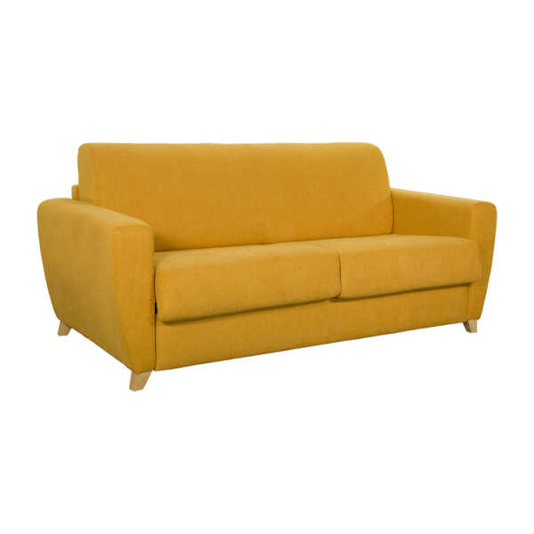Schlafsofa skandinavisch senfgelb und Holz GRAHAM