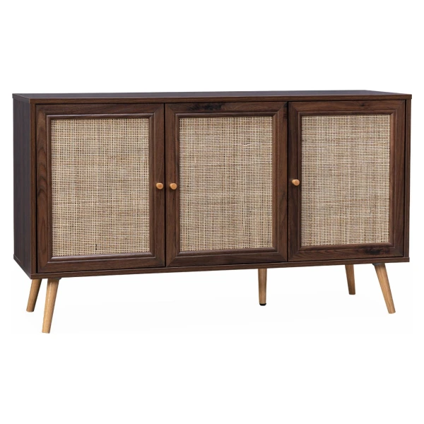 Sideboard mit Rattangeflecht 120 x 39 x 70 cm, Dunkles Holz