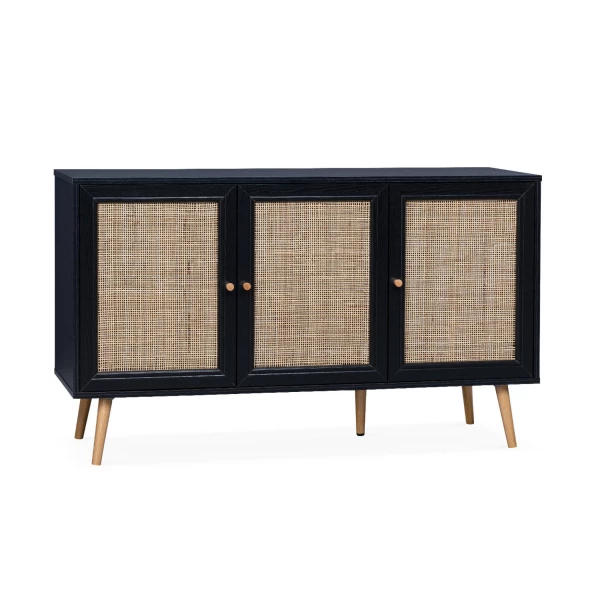 Sideboard mit Rattangeflecht 120 x 39 x 70 cm, Schwarz