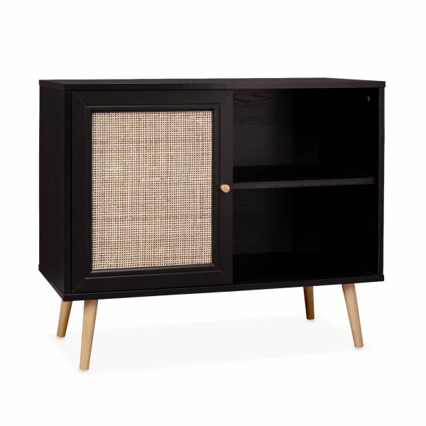Sideboard mit Rattangeflecht 80 x 39 x 65,8 cm, Schwarz