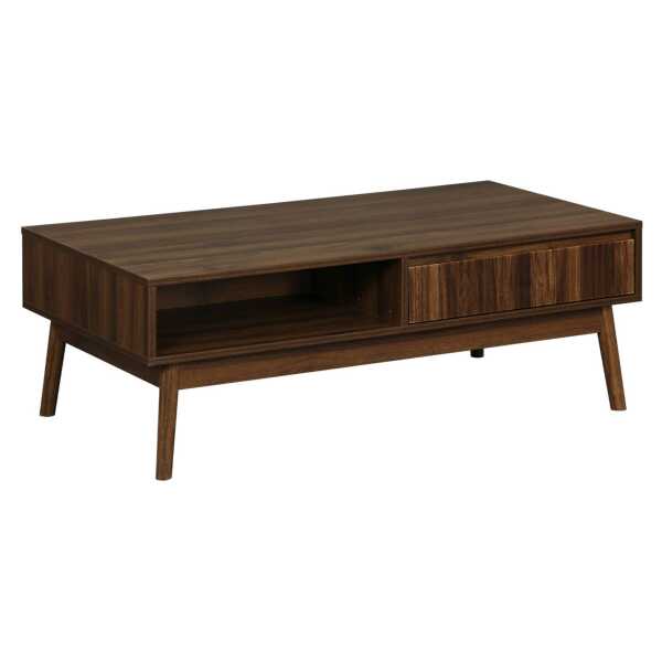 Skandinavischer Couchtisch mit gerilltem Holzdekor, 2 Nischen, 1