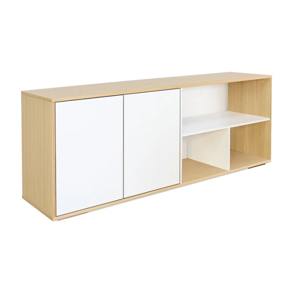 Skandinavisches niedriges Sideboard in Weiß und hellem Holz aus massiver Eiche B190 cm EZIA