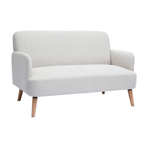 Skandinavisches Sofa aus beigem Stoff mit Samteffekt und hellem Holz 2-Sitzer ISKO