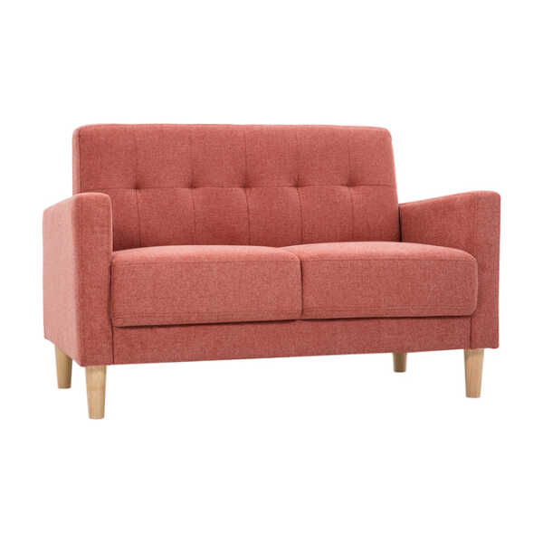 Skandinavisches Sofa aus terracottafarbenem Stoff mit Samteffekt und hellem Holz 2-Sitzer MOON