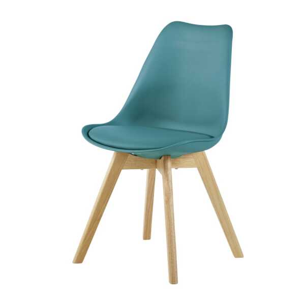 Stuhl im skandinavischen Stil aus Kautschukholz, entenblau