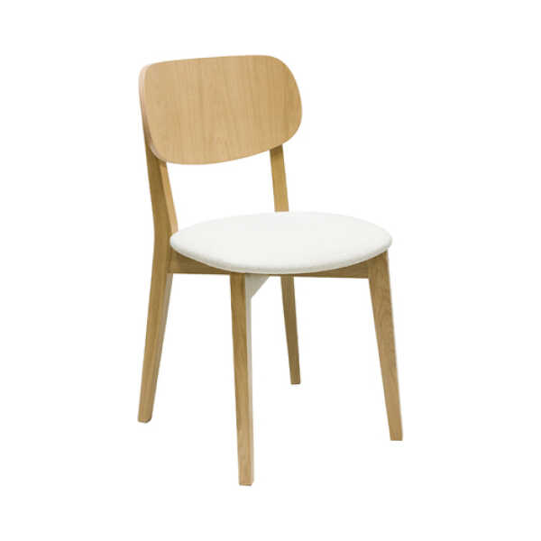 Vintage-Stühle aus hellem Holz mit Eichenfurnier und weißem Stoff mit strukturiertem Samteffekt (2er-Set) LUCIA