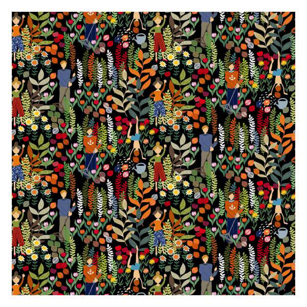 Arvidssons Textil Trädgård Stoff Schwarz-multi