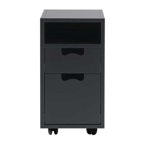 Asplund Snö G3 Nachttisch Char Grey, schwarze Räder