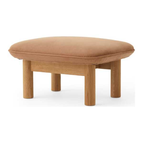 Audo Copenhagen Brasilia Fußhocker Leder dunes camel 21004 Braun, Eichenholzgestell