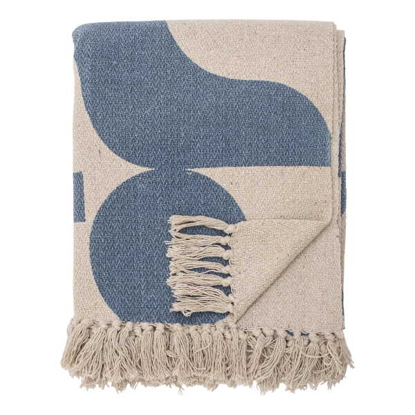 Bloomingville - Agno Decke, 160 x 130 cm, blau, recycelte Baumwolle