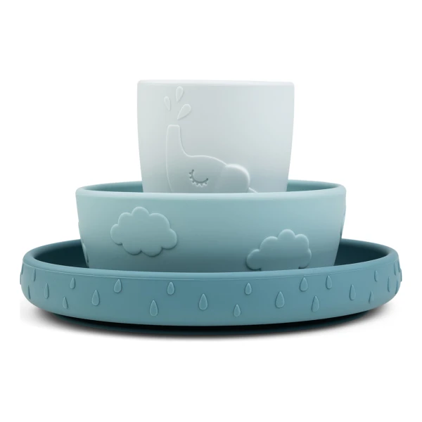 Done by deer Deer Friends Stick&Stay Kindergeschirr 3-Teile-Set Blue