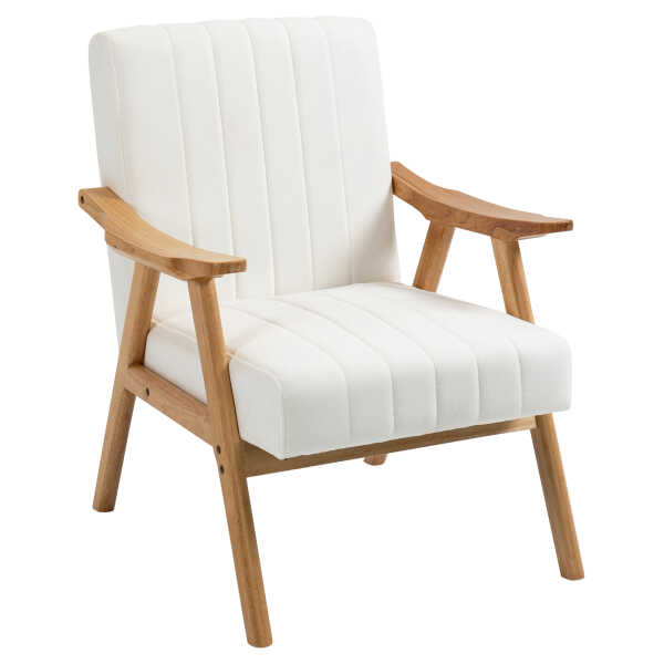 HOMCOM Polstersessel Loungesessel in Samtoptik mit Armlehnen, Skandi-Design, Creme, 68x74x82cm Aosom