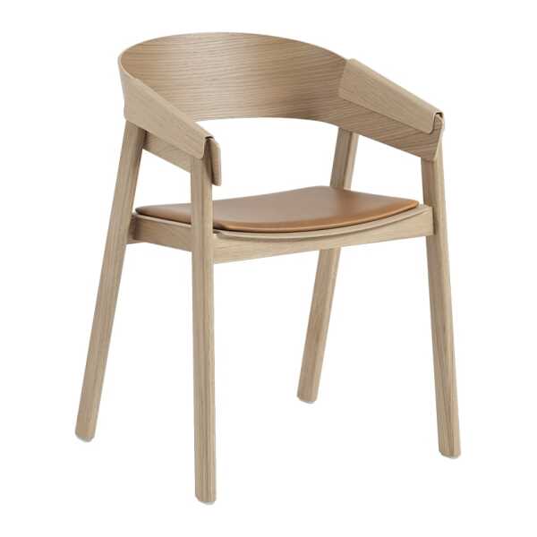 Muuto Cover Armlehnstuhl verkleideter Sitz Refine leather cognac-Oak