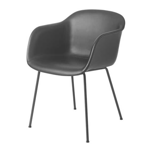 Muuto Fiber Armlehnstuhl tube base Refine leather black-Black