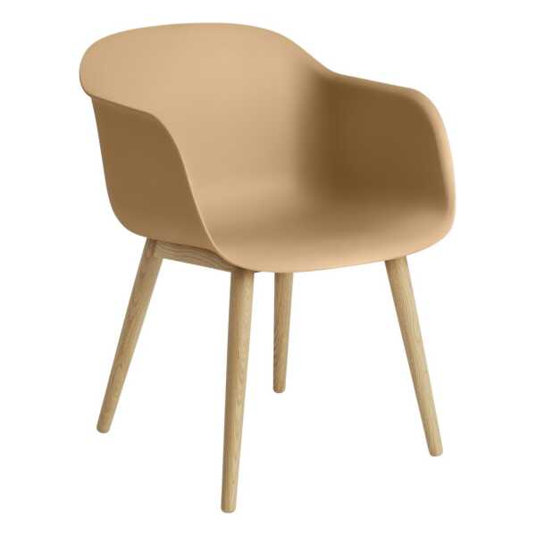 Muuto Fiber Chair Stuhl mit Armlehnen und Holzbeinen Ochre-oak