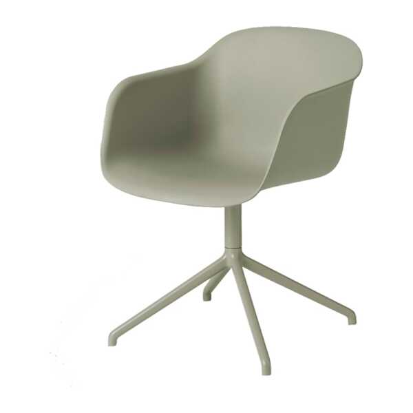Muuto Fiber armchair Bürostuhl mit drehbarem Gestell Dusty green, Grünes Gestell
