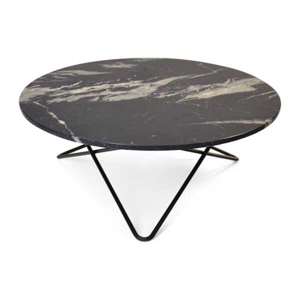 OX Denmarq Large O Table Beistelltisch Marmor marquina matt, Schwarz lackiertes Gestell