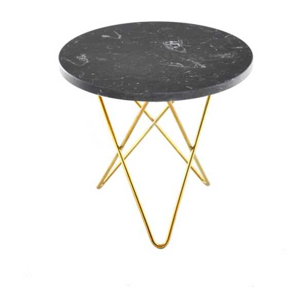 OX Denmarq Mini O Table Beistelltisch Marmor marquina, Messinggestell