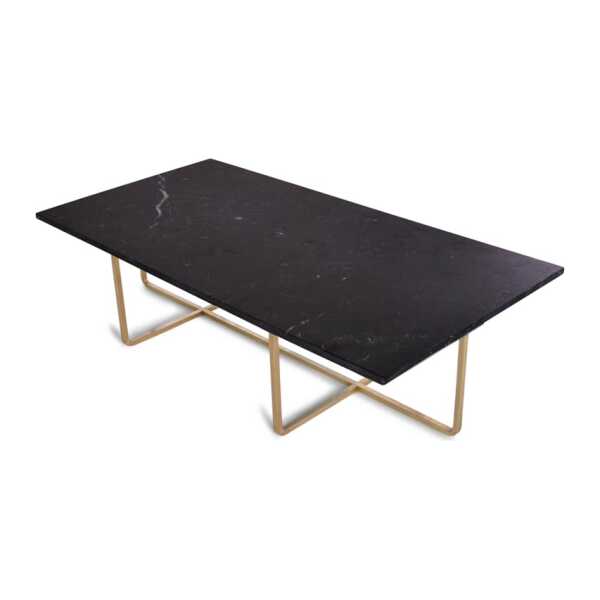 OX Denmarq Ninety Beistelltisch rechteckig Marmor marquina, Messinggestell